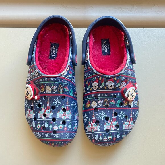 Crocs Disney Christmas 6 Shoes Mules Holiday 2020 Mickey Mouse Santa Blue Red - Picture 2 of 12